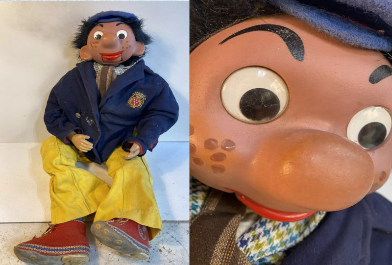 Marionnette du ventriloque charlem en papier mâché des années 1950 et 1960
